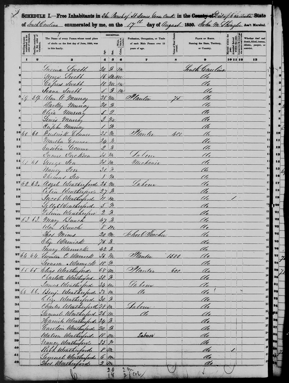 St. James Parish Goose Creek, SC 1850 census - Page 838 — South ...